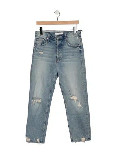 Pre-owned Mother High-rise Straight Leg Jeans In Blue