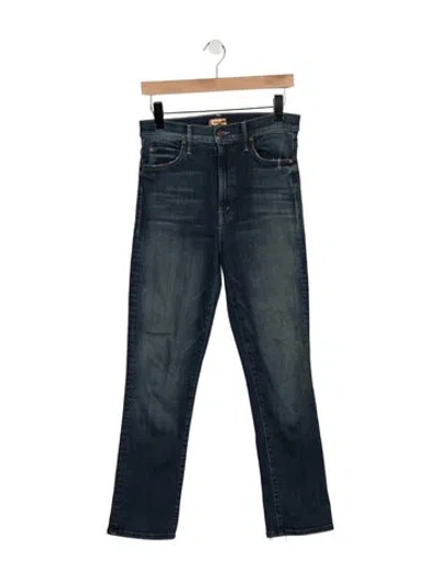 Pre-owned Mother High-rise Straight Leg Jeans In Blue