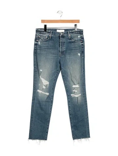 Pre-owned Mother High-rise Straight Leg Jeans In Blue