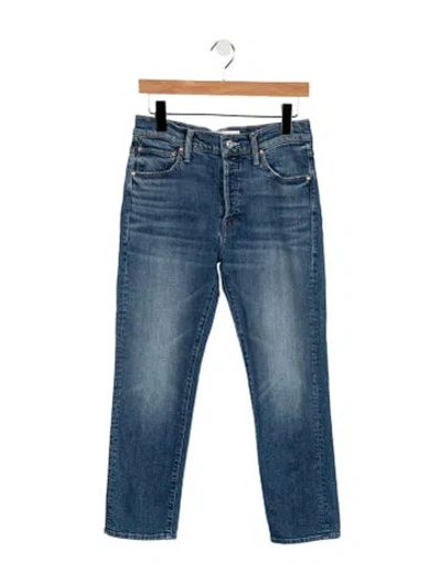 Pre-owned Mother High-rise Straight Leg Jeans In Blue
