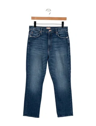 Pre-owned Mother High-rise Straight Leg Jeans In Blue