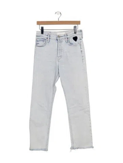Pre-owned Mother High-rise Straight Leg Jeans In Blue