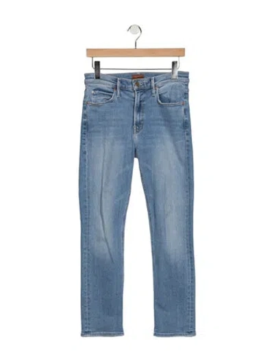 Pre-owned Mother High-rise Straight Leg Jeans In Blue