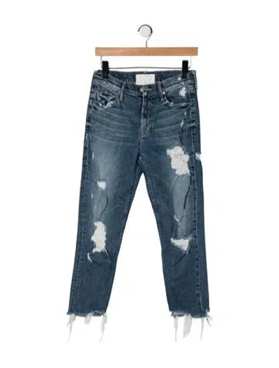Pre-owned Mother High-rise Straight Leg Jeans In Blue