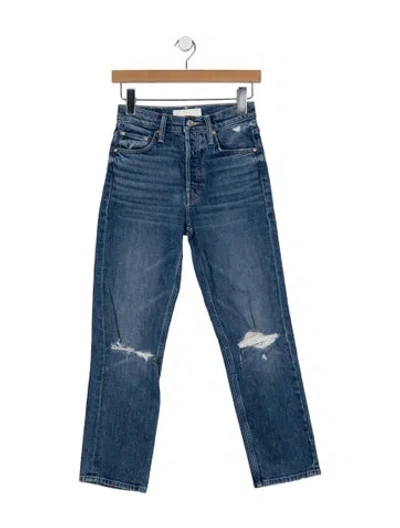 Pre-owned Mother High-rise Straight Leg Jeans In Blue
