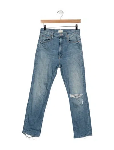 Pre-owned Mother High-rise Straight Leg Jeans In Blue