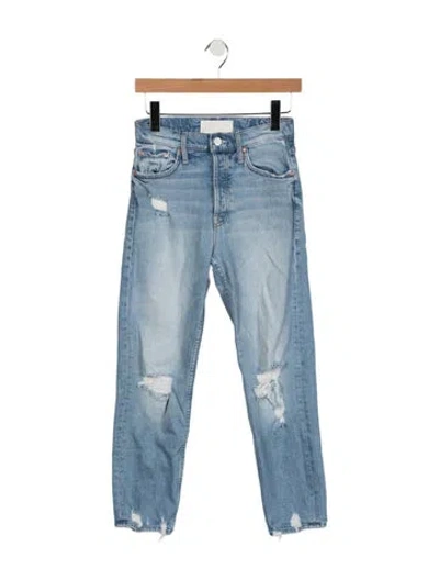 Pre-owned Mother High-rise Straight Leg Jeans In Blue