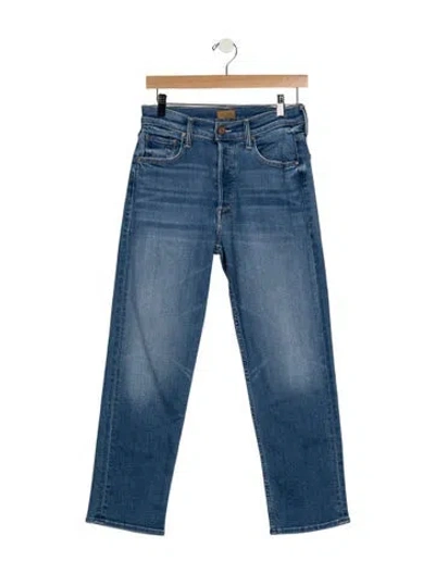 Pre-owned Mother High-rise Straight Leg Jeans In Blue