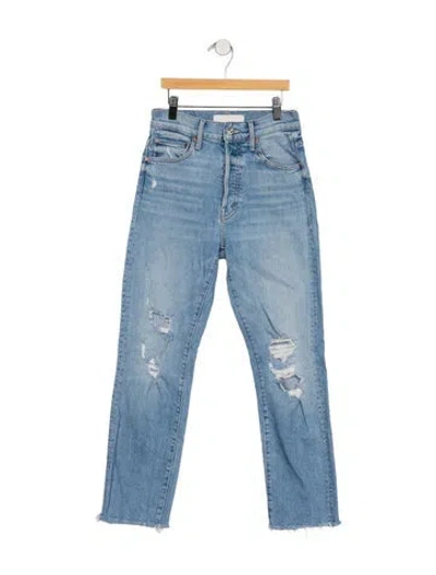 Pre-owned Mother High-rise Straight Leg Jeans In Blue