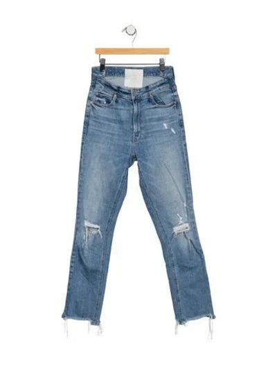 Pre-owned Mother High-rise Straight Leg Jeans In Blue