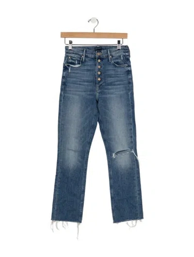 Pre-owned Mother High-rise Straight Leg Jeans In Blue