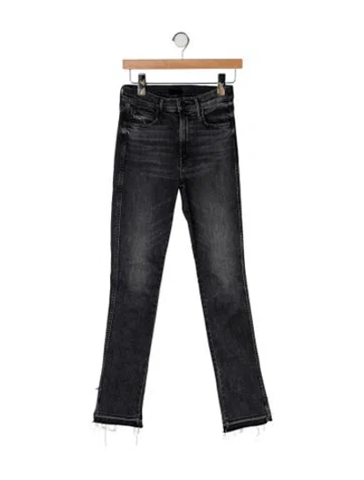 Pre-owned Mother High-rise Straight Leg Jeans In Gray
