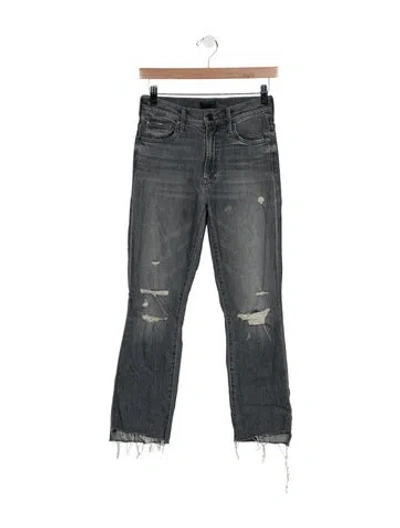 Pre-owned Mother High-rise Straight Leg Jeans In Gray