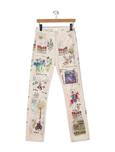 Pre-owned Mother High-rise Straight Leg Jeans In Neutral