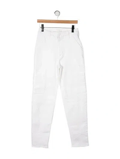 Pre-owned Mother High-rise Straight Leg Jeans In White