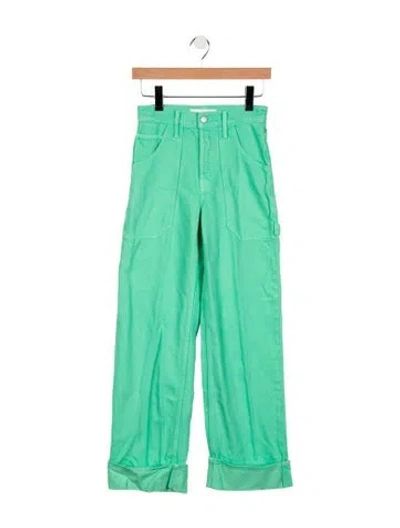 Pre-owned Mother High-rise Wide Leg Jeans In Green