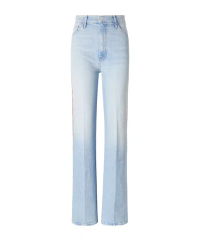 Mother The Saloon Sneak Printed High-waist Wide-leg Jeans In Blue