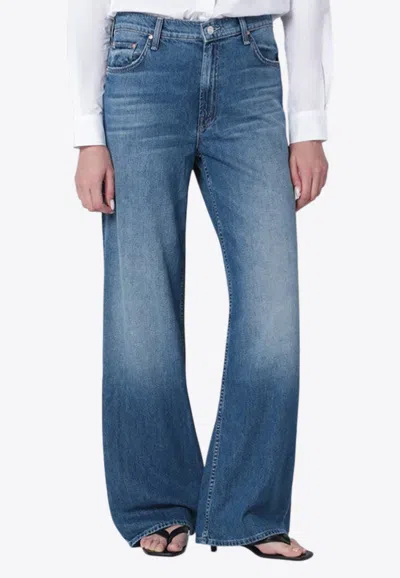 Mother Jeans The Rerun Zip Sneak With Belt Loops And Logo Embroidery On The Back In Blue Denim For Women
