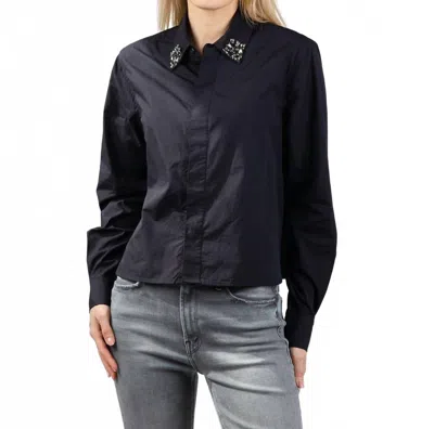Mother Honor Crystal Collar Shirt In Black