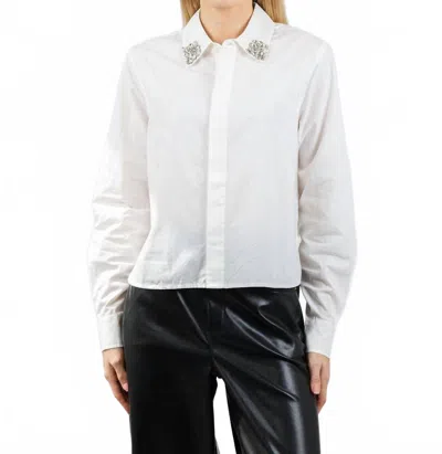 Mother Honor Crystal Collar Shirt In White In Multi