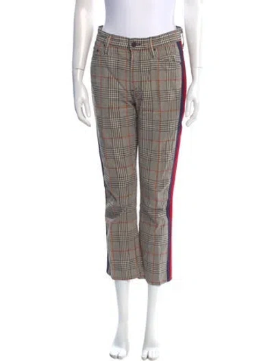 Pre-owned Mother Houndstooth Print Straight Leg Pants In Neutral
