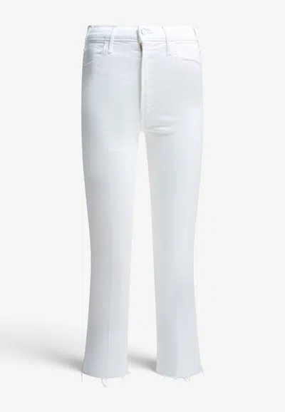 Mother Lil Hustler Frayed Ankle Bootcut Jeans In White