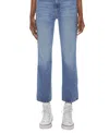 Mother Hustler Ankle Fray Mini Boot High Rise Jean In Mid-blue Wash In Multi