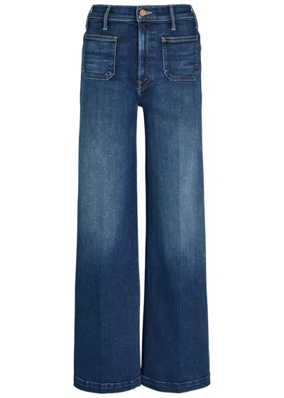 Mother Hustler Roller Skimp Patch Pockets Wide-leg Stretch-denim Jeans In Animal Print