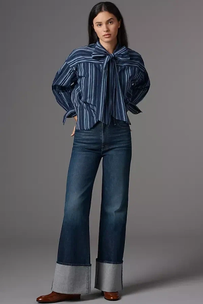 Mother Hustler Roller Sneak High-rise Wide-leg Jeans In Blue