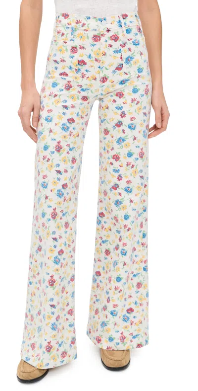 Mother Hustler Roller Patch Pocket Floral-print High-rise Bootcut Jeans In White