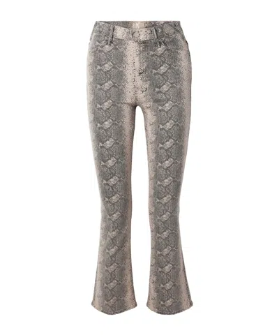 Mother The Hustler Cropped Snake-print High-rise Flared Jeans In Neutrals