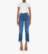 Mother Insider Crop Pointy Fray Jeans In Scorchin Hot In Blue