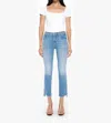 Mother The Insider High Waist Step Frayed Hem Crop Jeans In Blue