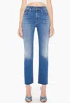 Mother The Insider Flood Fray High Rise Ankle Straight Jeans In We Got The Beat In Blue