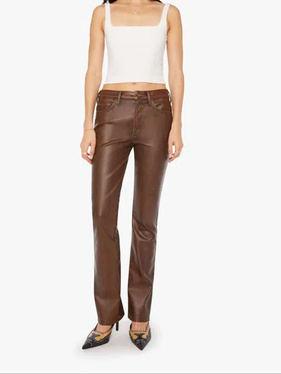 Mother Womens Just A Scratch The Insider Sneak Bootcut Faux-leather Trousers In Brown