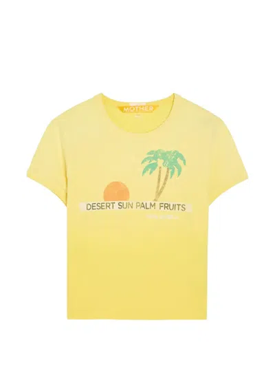 Mother Womens Desert Sun Palm The Itty Bitty Ringer Graphic-print Cotton T-shirt Xs In Yellow