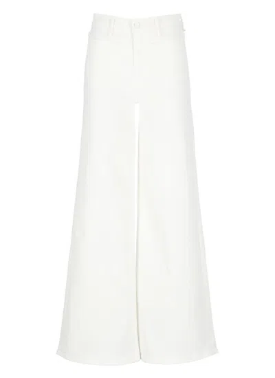 Mother Straight Wide-leg Cotton Trousers In White