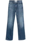 Mother High-waisted Cropped Jeans In Blue Denim In Black
