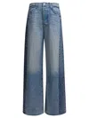 Mother The Pipe Dream Button Sneak Fray Distressed High-rise Wide-leg Jeans In Blue