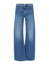 Mother Jeans The Rerun Zip Sneak With Belt Loops And Logo Embroidery On The Back In Blue Denim For Women In Blue