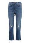 Mother Tomcat Stonewashed Cropped Jeans In Navy