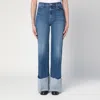Mother Jeans The Hustler Roller Heel Cuff Fray In Blue