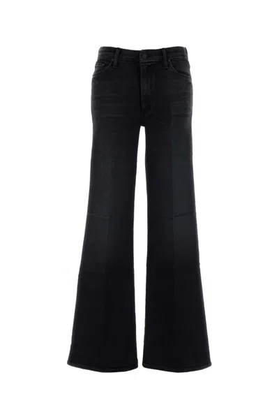 Mother Wide Leg Denim Trousers Belt Loops Five Pockets In Black