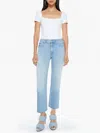 Mother Kick It Ankle Fray Straight Leg Jeans In Can You Dig It