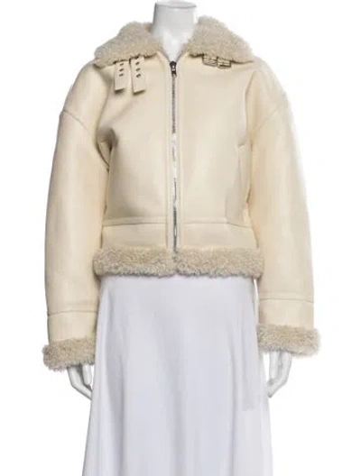 Pre-owned Mother Leather Biker Jacket In Neutrals