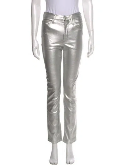 Pre-owned Mother Leather Straight Leg Pants In Silver