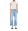 Mother Lil Dodger Button Hover Cuff Wide Leg Jeans In Blue