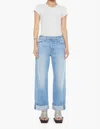 Mother Lil Dodger Button Hover Cuff Wide Leg Jeans In Blue