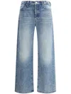 Mother Blue Wide Leg Jeans With Logo Patch In Cotton Denim Woman In Blue