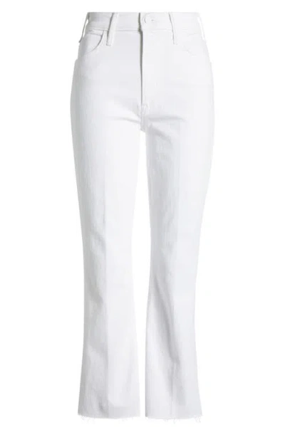 Mother Lil Hustler Frayed Ankle Bootcut Jeans In White